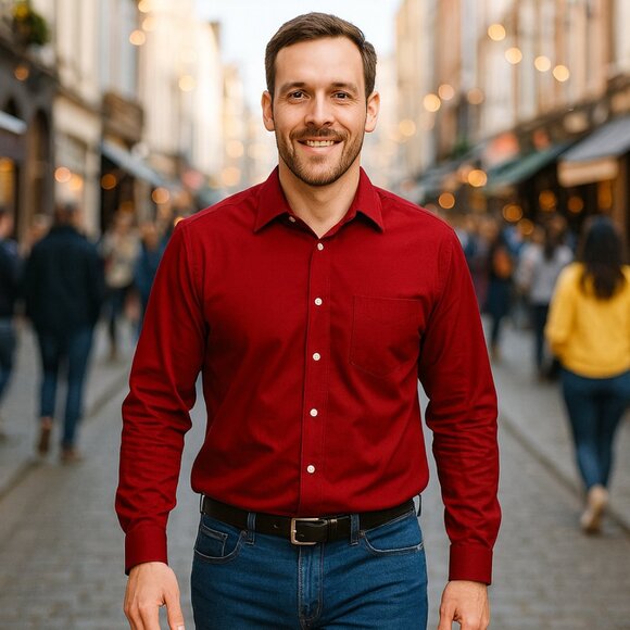 Haggar Mens XL Red Button Down Long Sleeve Shirt - Picture 2 of 7